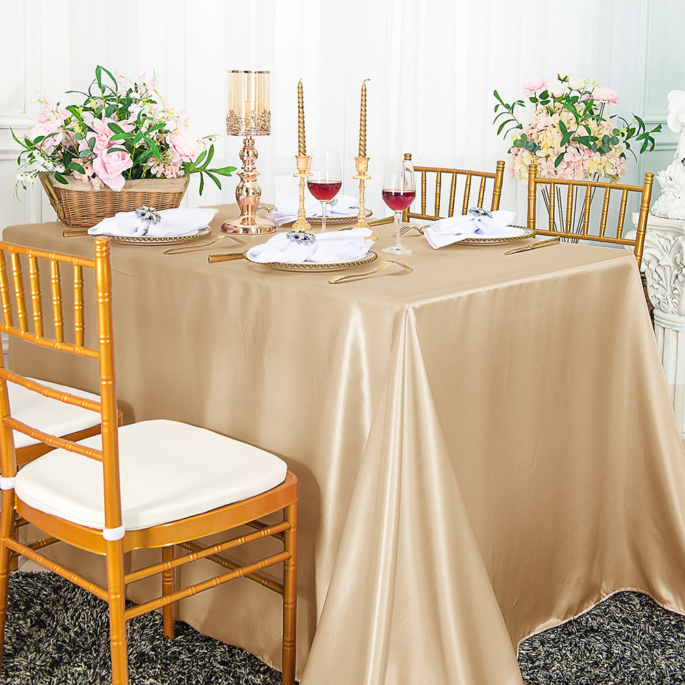 Anyhouz Table Cover Champagne Rectangle Wedding Satin Bright Smooth Silk or Wedding Banquet Anniversary Dining Table Decor 145x260cm