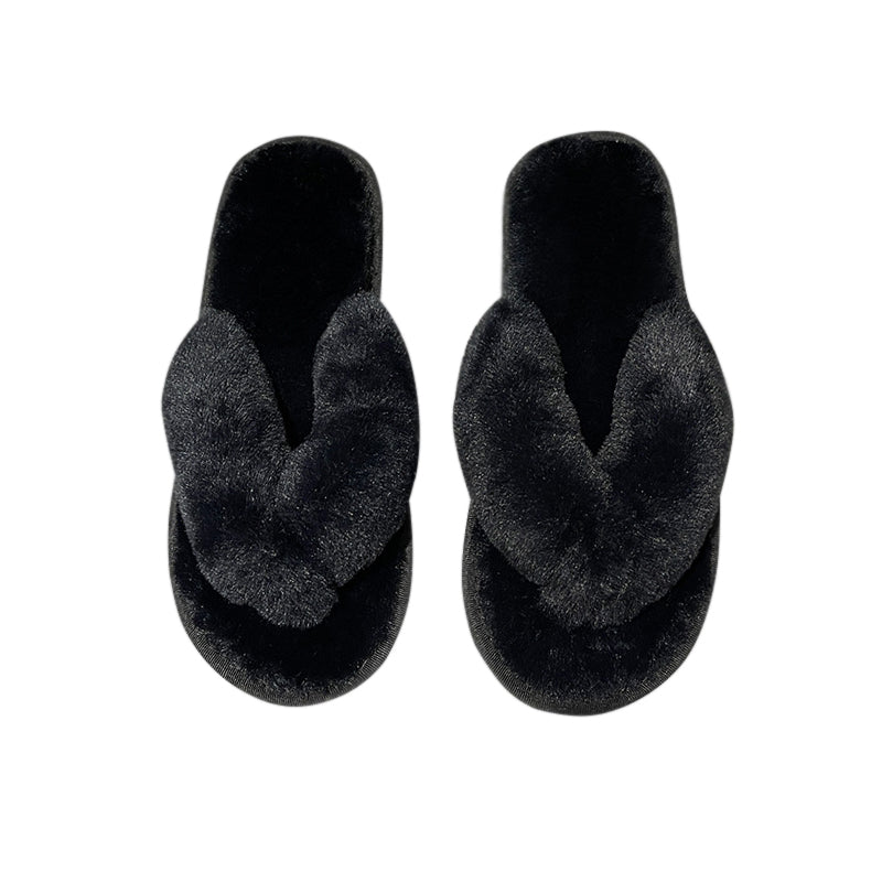 AnyStep Flip Black Fluffy Indoor Slip On Plush Slipper One Size 7-8