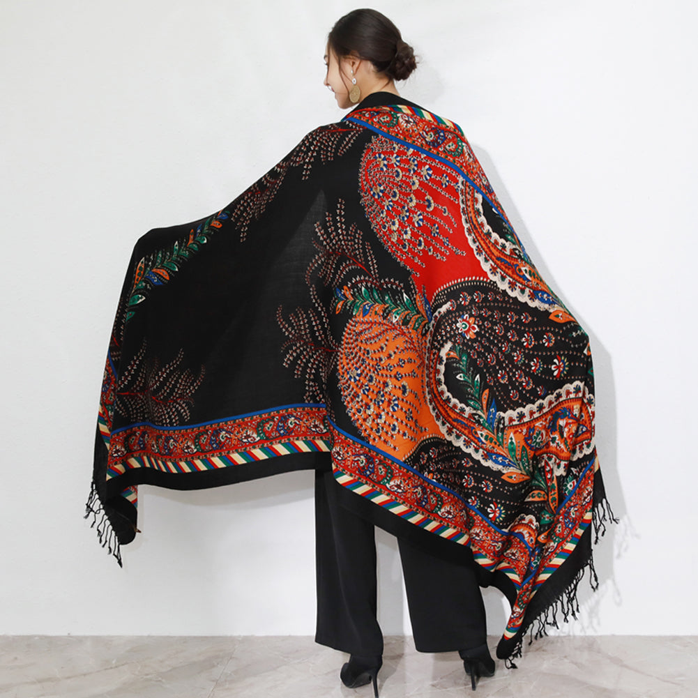 Anyyou 100% Merino Wool Multi-color Black Burgundy Silk Satin Scarf for Women