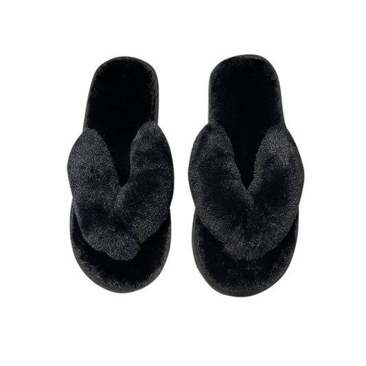 AnyStep Flip Black Fluffy Indoor Slip On Plush Slipper One Size 9-10