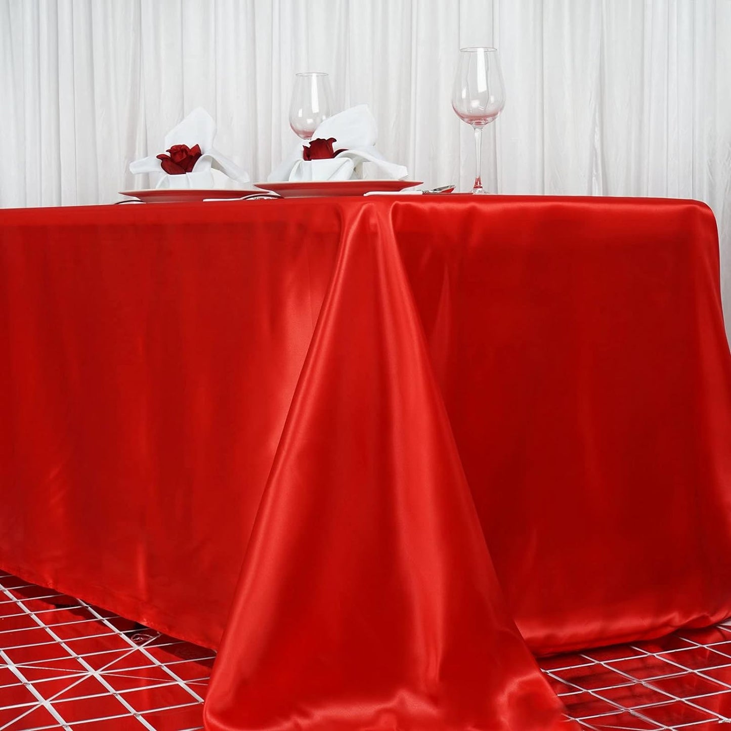 Anyhouz Table Cover Red Rectangle Wedding Satin Bright Smooth Silk or Wedding Banquet Anniversary Dining Table Decor 145x260cm