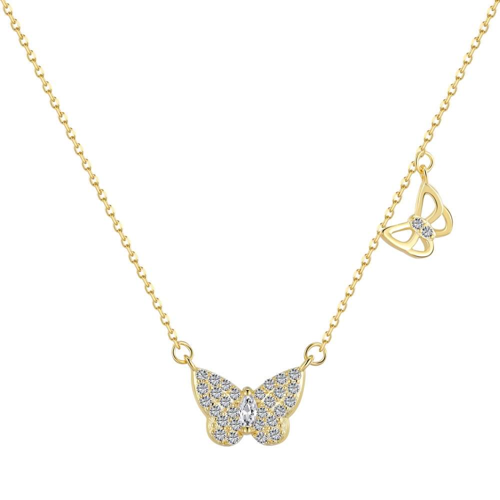 Anyco Necklace Gold 925 Sterling Silver Necklace 8K Gold Plated 2 Butterfly