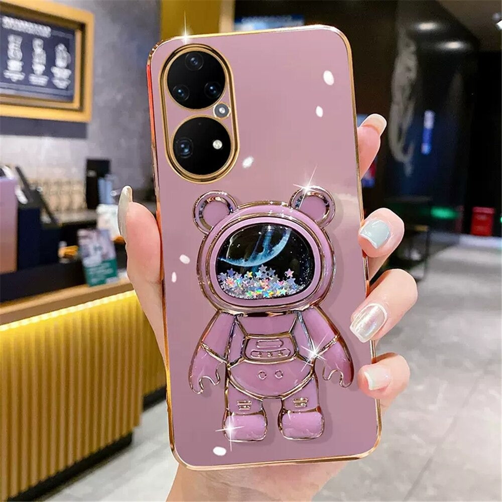 Anymob Huawei Case Cute Pink Quicksand Astronaut Design Phone Cover