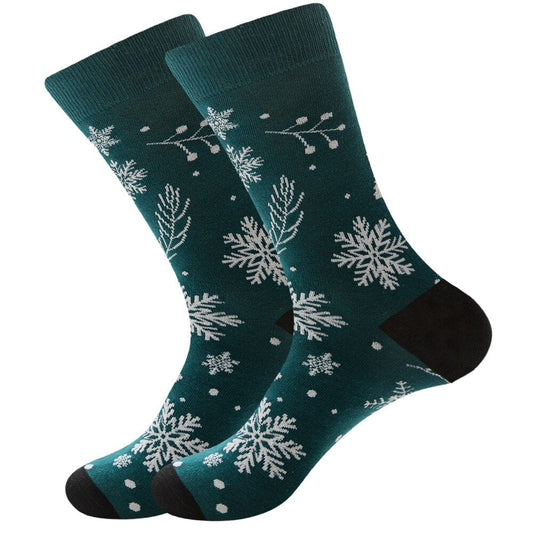 Anysox 5 Pairs Dark Green Size 5-13 Socks Crystal Silk Tide Winter Holiday Design With Snowflake
