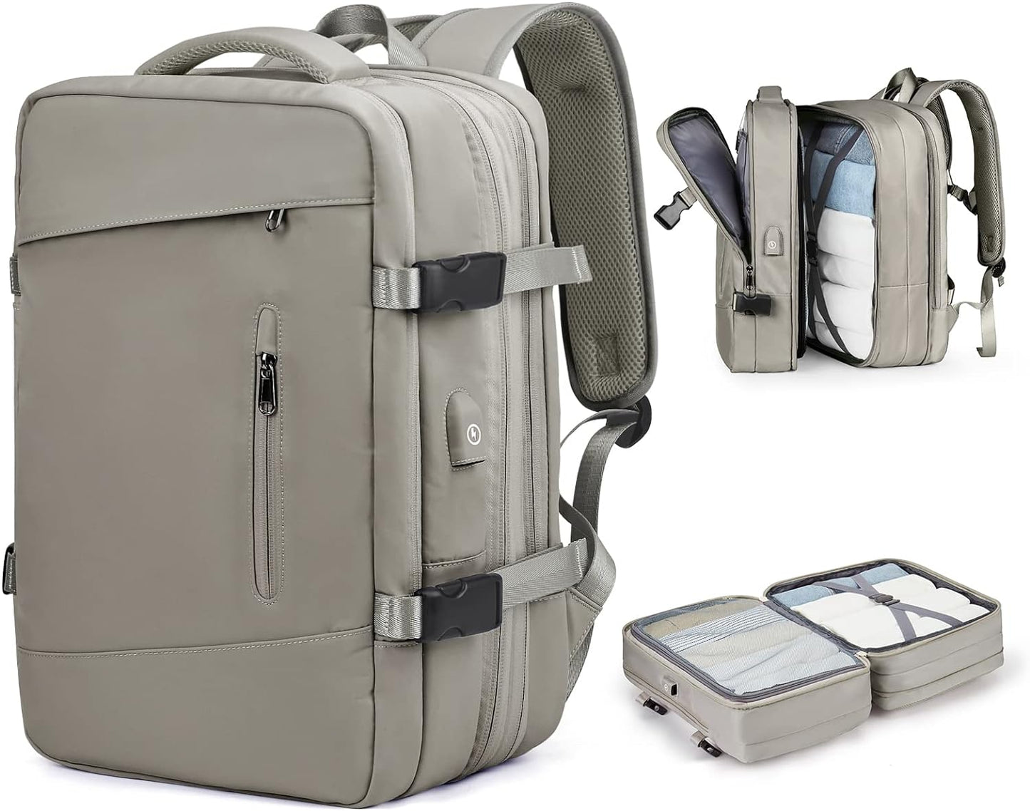 Anypack Backpack Gray Expandable Luggage Large Capacity