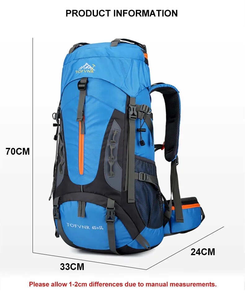 Anypack Backpack Blue Travel Bag 65L Large