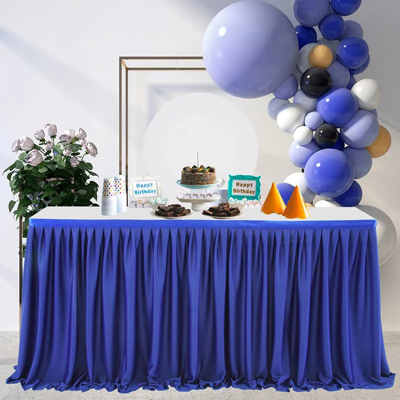 Anydrape Table Skirt Blue Polyester Pleated Ruffle Dining Tablecloth For Wedding Banquet Birthday Party Table Decoration 6FT