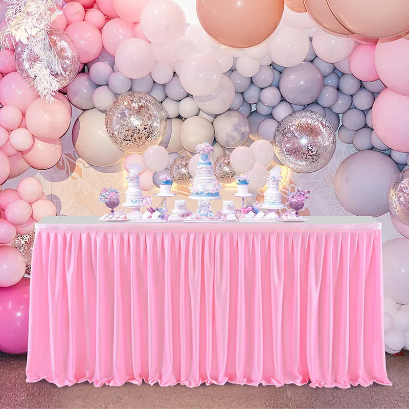 Anydrape Table Skirt Green Polyester Pleated Ruffle Dining Tablecloth For Wedding Banquet Birthday Party Table Decoration 6FT
