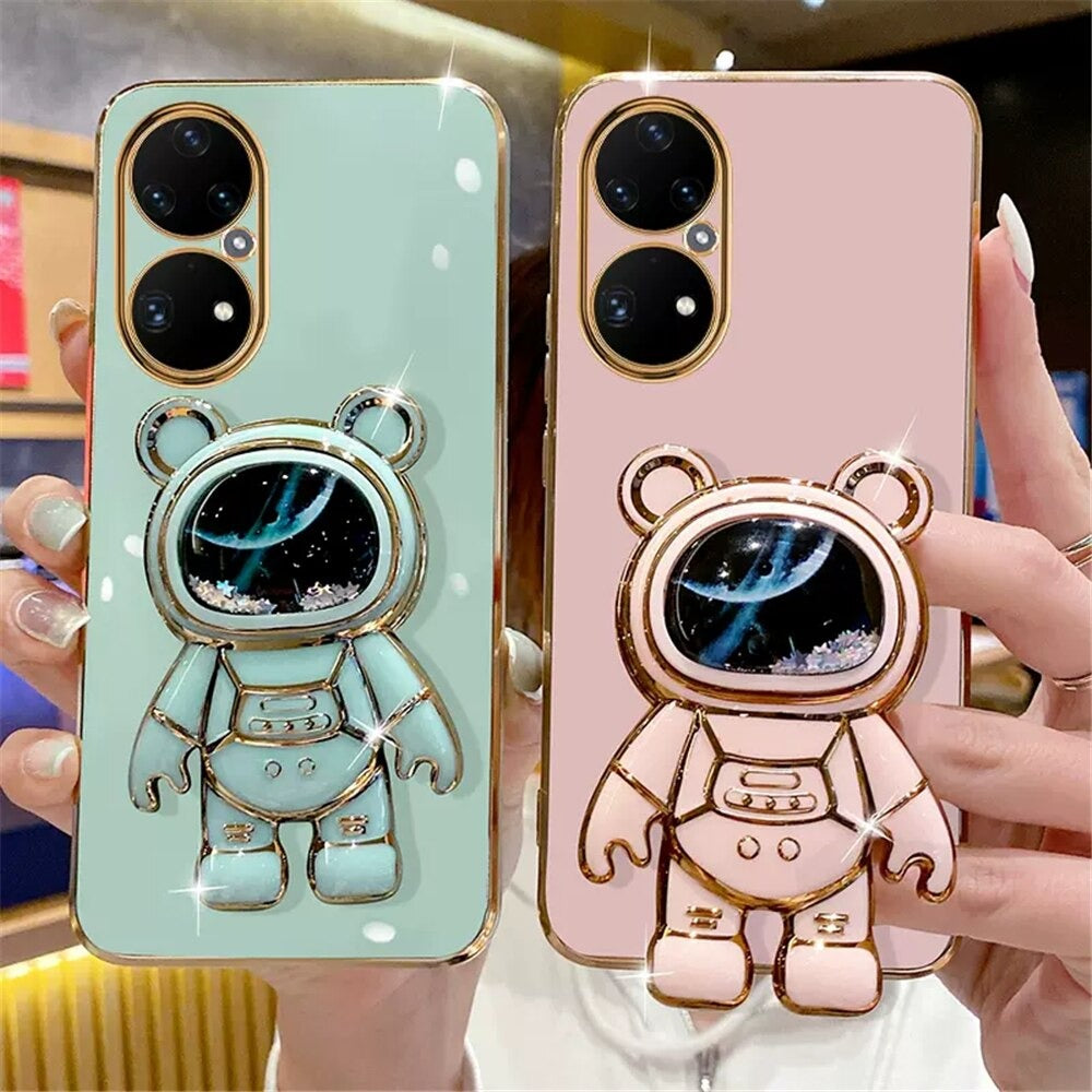 Anymob Huawei Case Cute Neon Blue Quicksand Astronaut Design Phone Cover