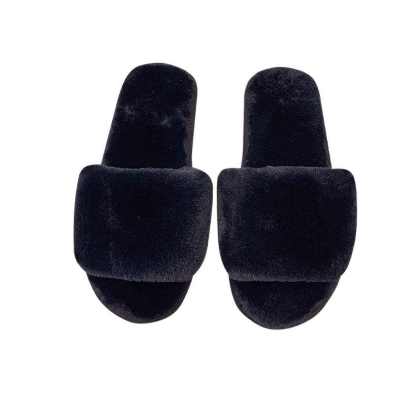 AnyStep Basic Black Fluffy Indoor Slip On Plush Slipper One Size 7-8
