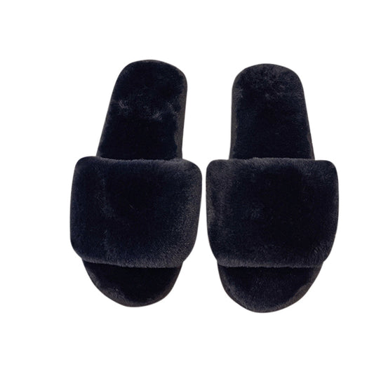 AnyStep Basic Black Fluffy Indoor Slip On Plush Slipper One Size 5-6