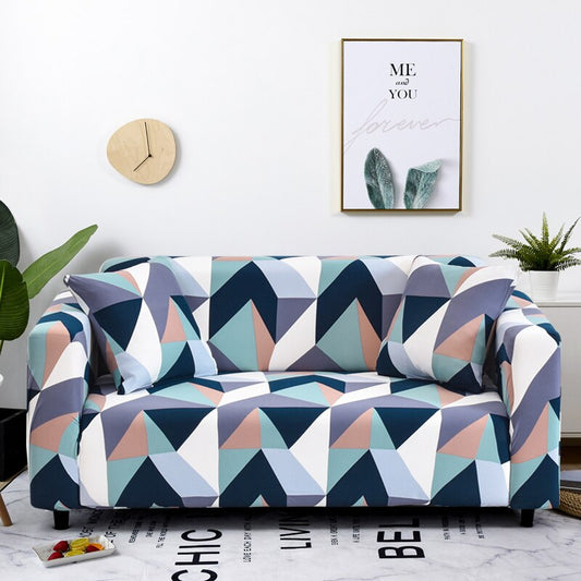 Anyhouz Sofa Cover Blue White Geometric Style 4 Seater