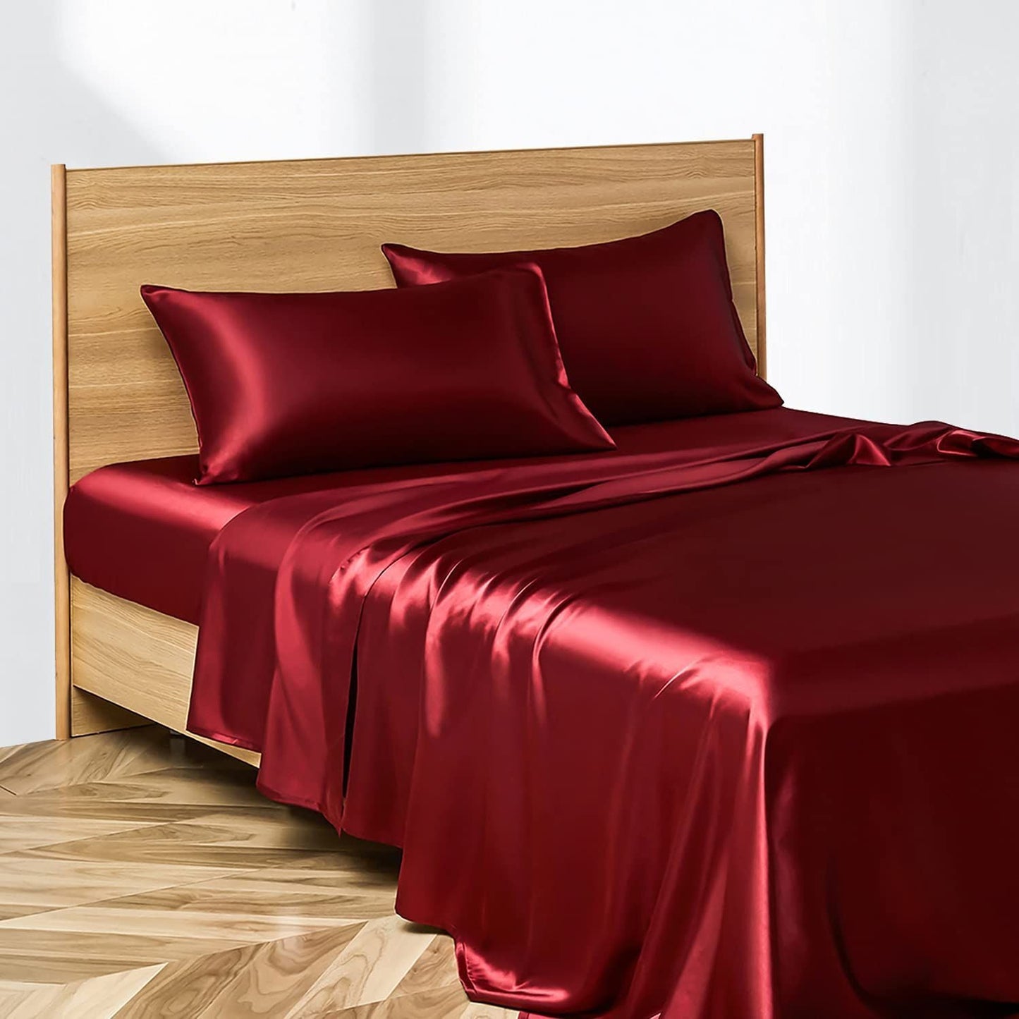 Anycozy Fitted Sheet Full Size Blue Luxury Silky Beddings Set with Pillow Cases