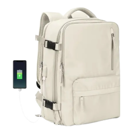 Anypack Backpack Beige Bag Large Capacity USB Charging School Luggage