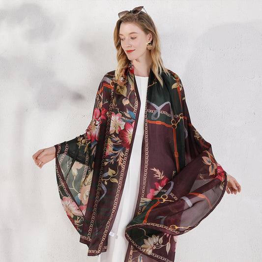 Anyyou 100% Mulberry Silk Brown Long Scarf forWomen