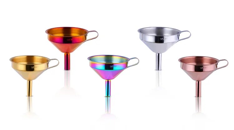 AnyGleam Funnel with Detachable Strainer 1Pc Gold Stainless Steel with Wide Cone Mouth Funnel