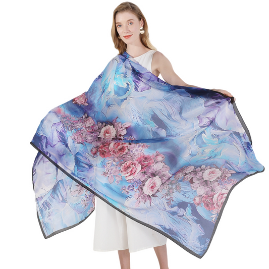 Anyyou 100% Mulberry Silk Light Blue Long Scarf for Women