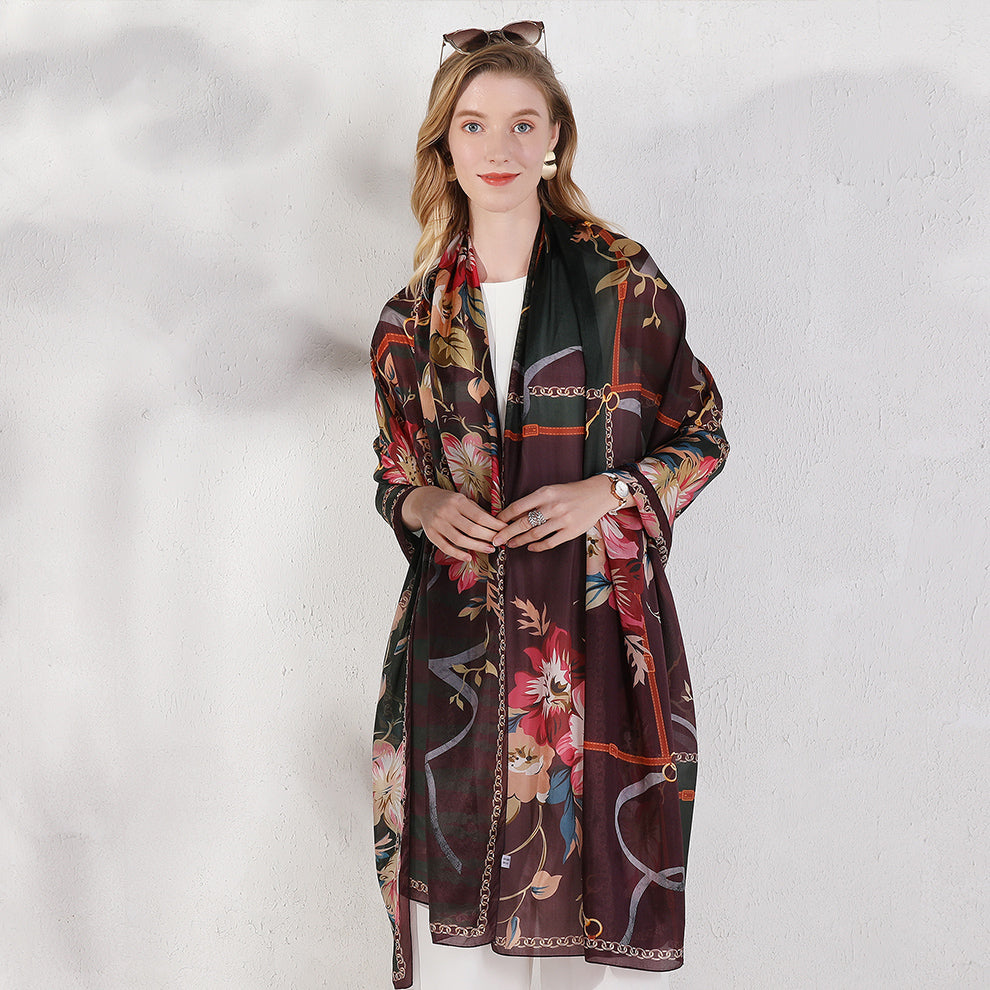 Anyyou 100% Mulberry Silk Brown Long Scarf forWomen