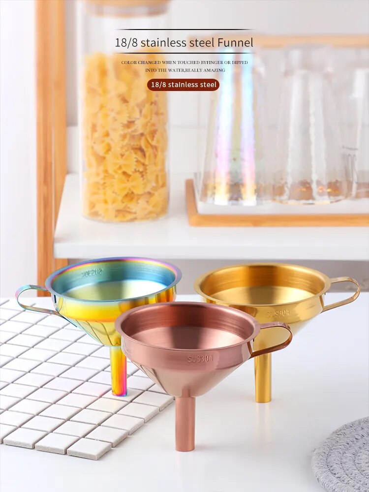 AnyGleam Funnel with Detachable Strainer 1Pc Gold Stainless Steel with Wide Cone Mouth Funnel