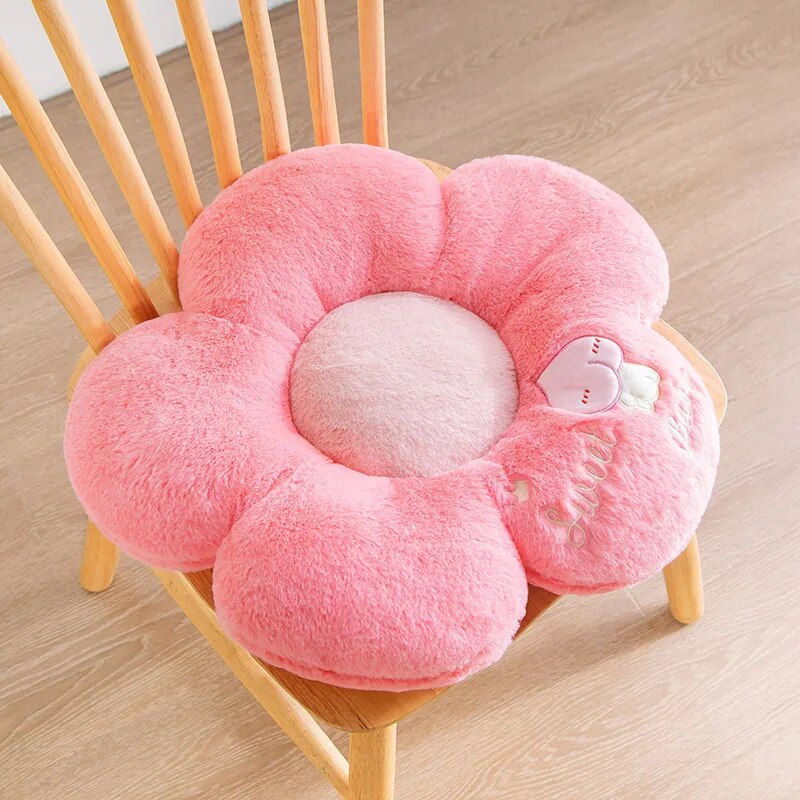 Anyhouz Plush Pillow Dark Pink Five Petal Flower Shape Stuffed Soft Pillow Seat Cushion Room Decor 50cm