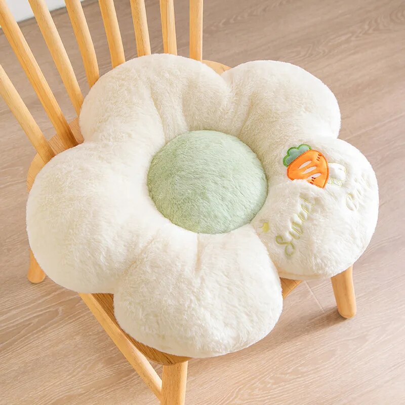 Anyhouz Plush Pillow White Five Petal Flower Shape Stuffed Soft Pillow Seat Cushion Room Decor 50cm