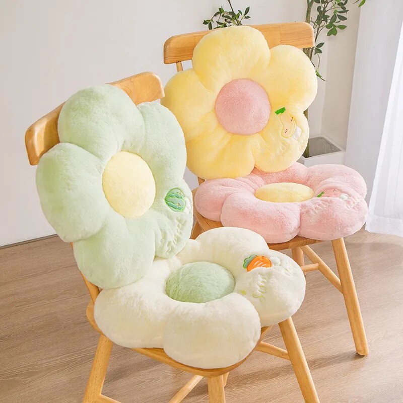 Anyhouz Plush Pillow Yellow Five Petal Flower Shape Stuffed Soft Pillow Seat Cushion Room Decor 50cm