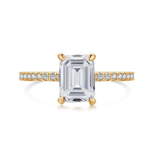 Anyco Ring Gold Square White Cubic Zirconia Ring Stones 925 Sterling Silver Diamond Rings