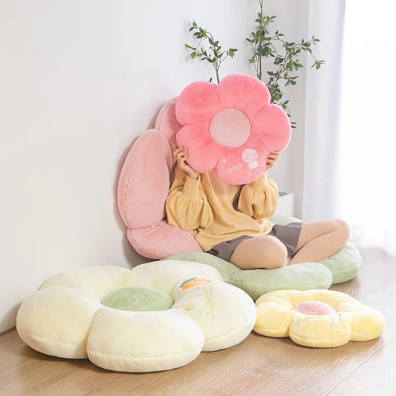 Anyhouz Plush Pillow White Five Petal Flower Shape Stuffed Soft Pillow Seat Cushion Room Decor 50cm