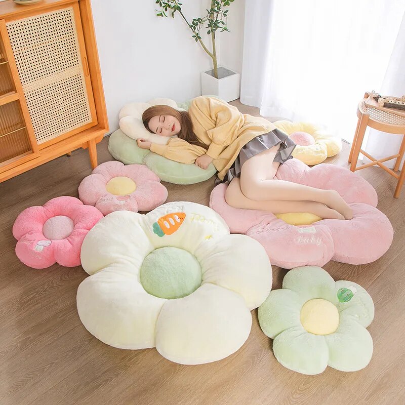 Anyhouz Plush Pillow Light Pink Five Petal Flower Shape Stuffed Soft Pillow Seat Cushion Room Decor 50cm