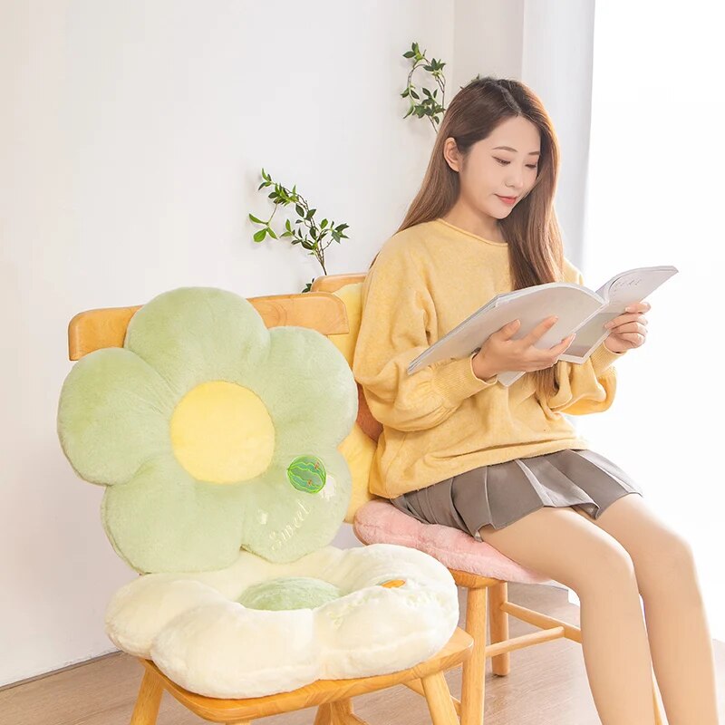 Anyhouz Plush Pillow White Five Petal Flower Shape Stuffed Soft Pillow Seat Cushion Room Decor 50cm