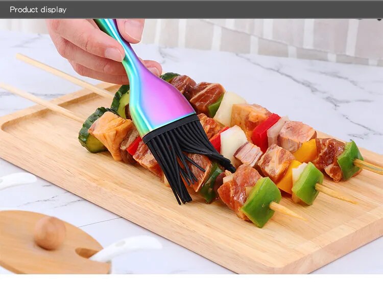 AnyGleam Brush Pink Rainbow Stainless Steel Handle Oil for BBQ and Bread Basting