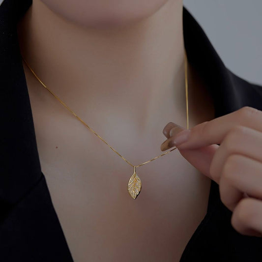 Anyco Necklace Gold High Quality Necklace 925 Sterling Silver Leaf Pendant