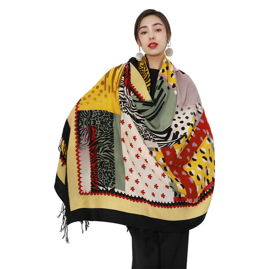 Anyyou 100% Merino Wool Multi-color Silk Satin Scarf for Women