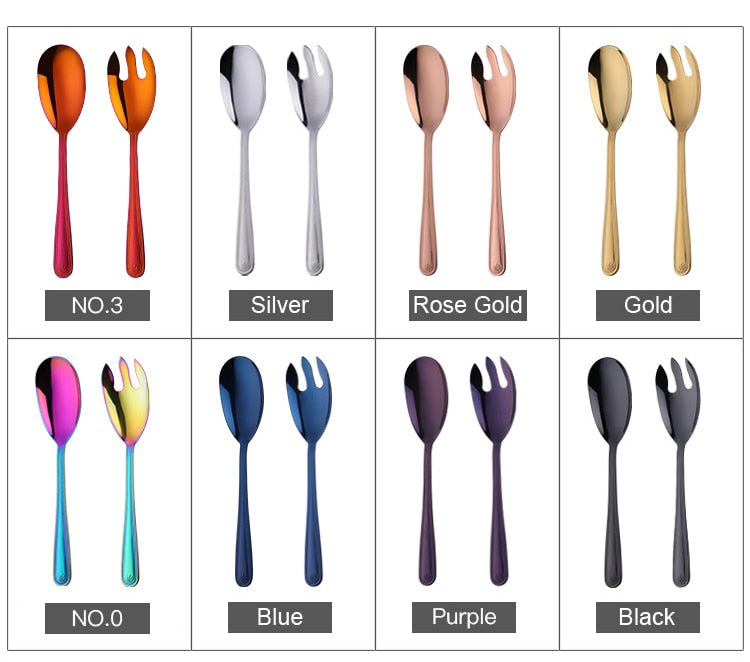 Anygleam Blue Rainbow Stainless Steel 2 Pcs Giant Salad Spoon and Fork Set