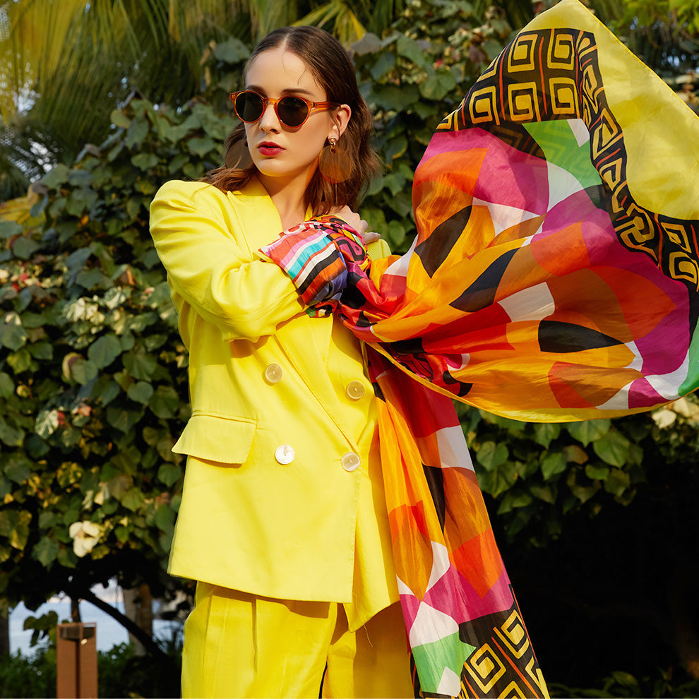 Anyyou 100% Mulberry Silk Butter Yellow Long Scarf for Women