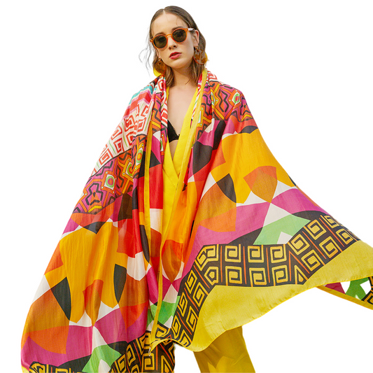 Anyyou 100% Mulberry Silk Butter Yellow Long Scarf for Women