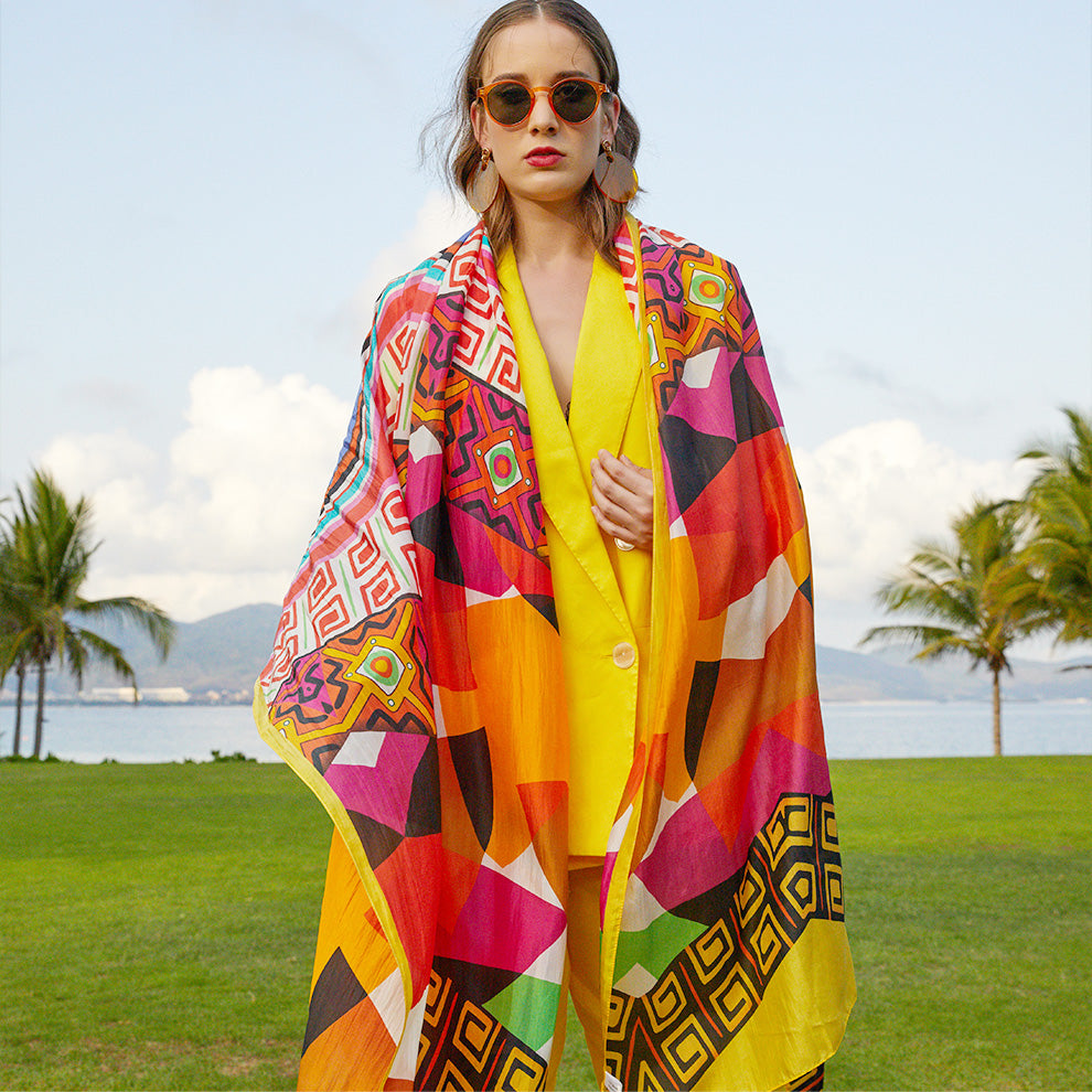 Anyyou 100% Mulberry Silk Butter Yellow Long Scarf for Women