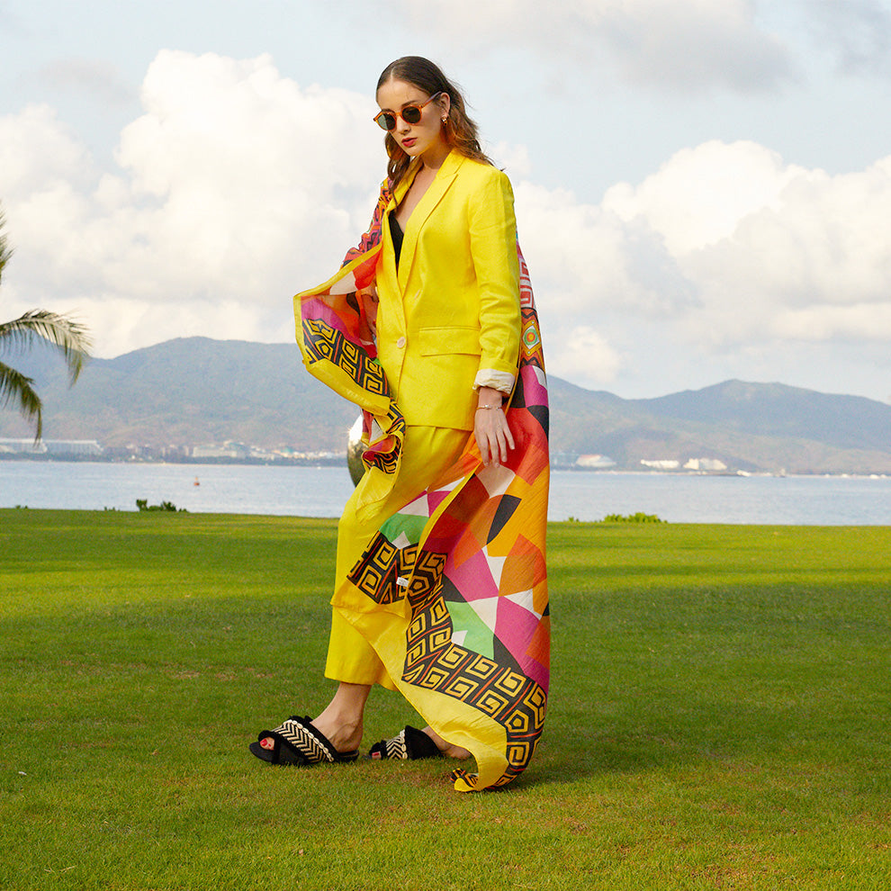 Anyyou 100% Mulberry Silk Butter Yellow Long Scarf for Women