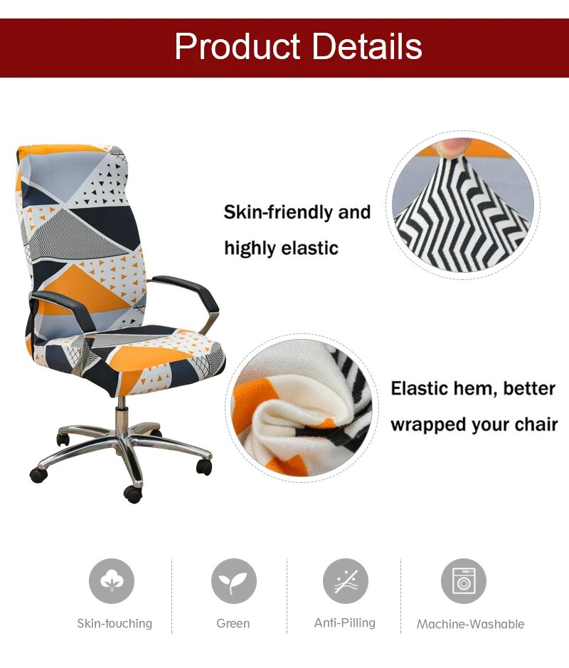 Anyhouz Office Chair Cover Black Dark Gray Pattern Large Non-Slip Rotating Seat Case Universal Armrest Chair Protector