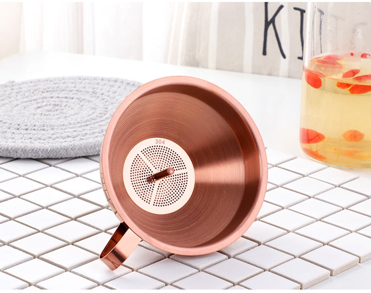 AnyGleam Funnel with Detachable Strainer 2Pcs Rose Gold Stainless Steel with Wide Cone Mouth Funnel