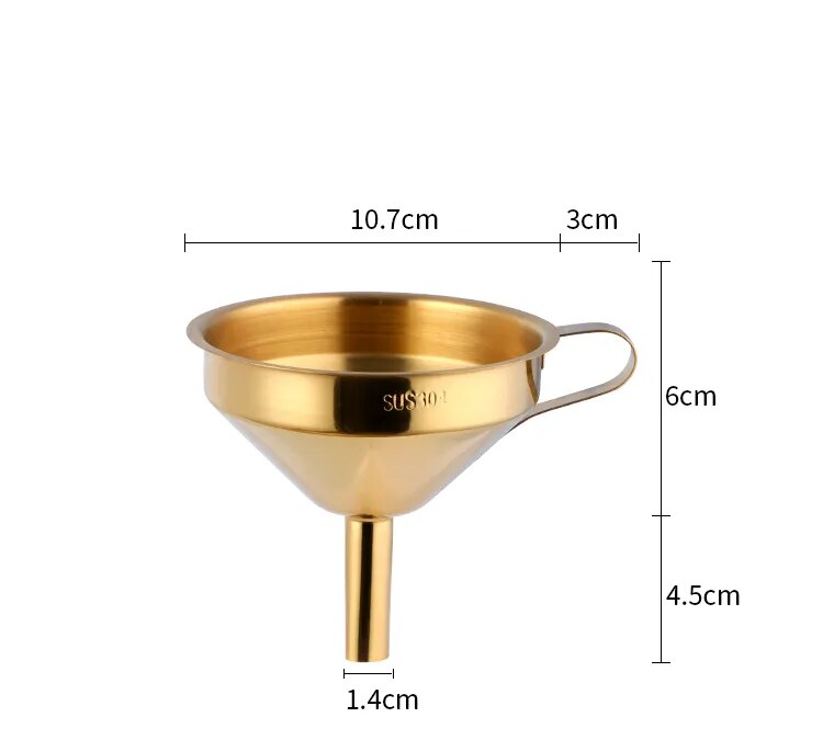 AnyGleam Funnel with Detachable Strainer 1Pc Gold Stainless Steel with Wide Cone Mouth Funnel