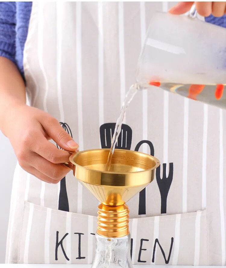 AnyGleam Funnel with Detachable Strainer 1Pc Gold Stainless Steel with Wide Cone Mouth Funnel