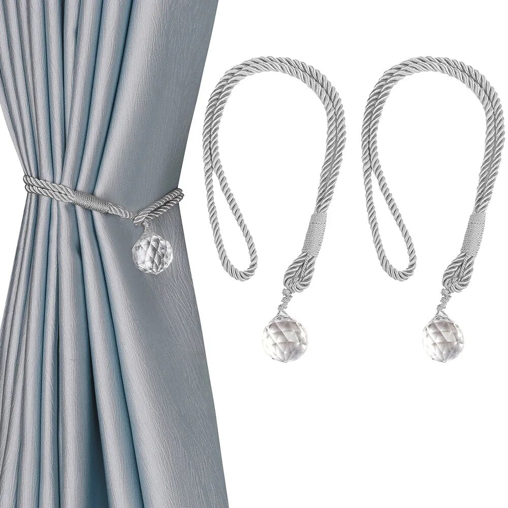 Anyhouz Curtain Tie Silver Crystal Curtain Tieback Weave Cord Beaded