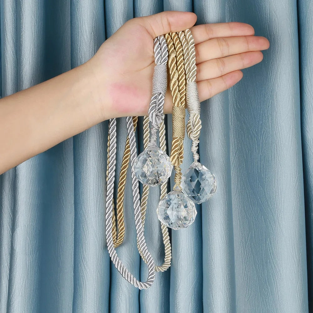 Anyhouz Curtain Tie Beige Crystal Curtain Tieback Weave Cord Beaded