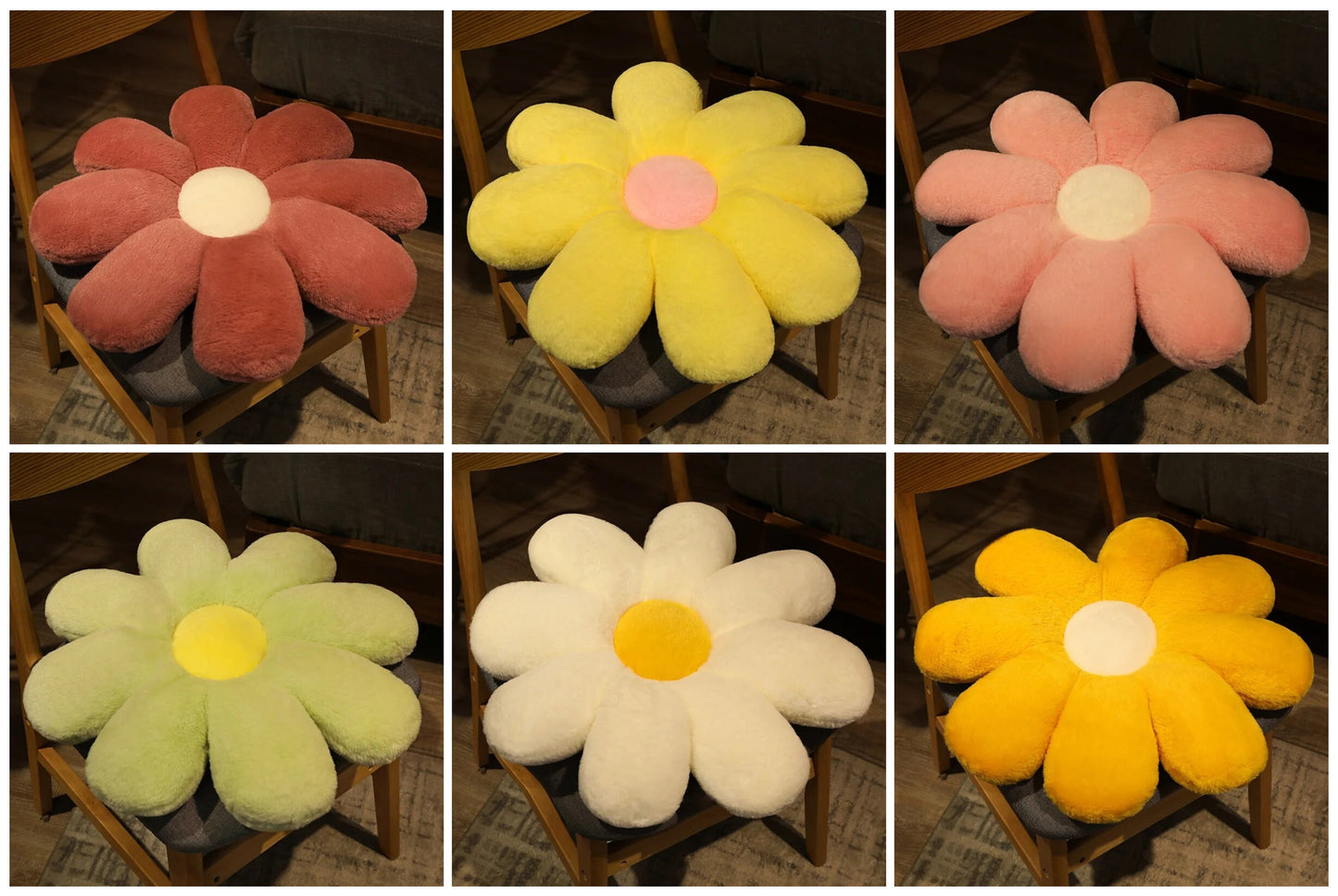 Anyhouz Plush Pillow Yellow White Flower Shape Stuffed Soft Pillow Seat Cushion Room Decor 50cm