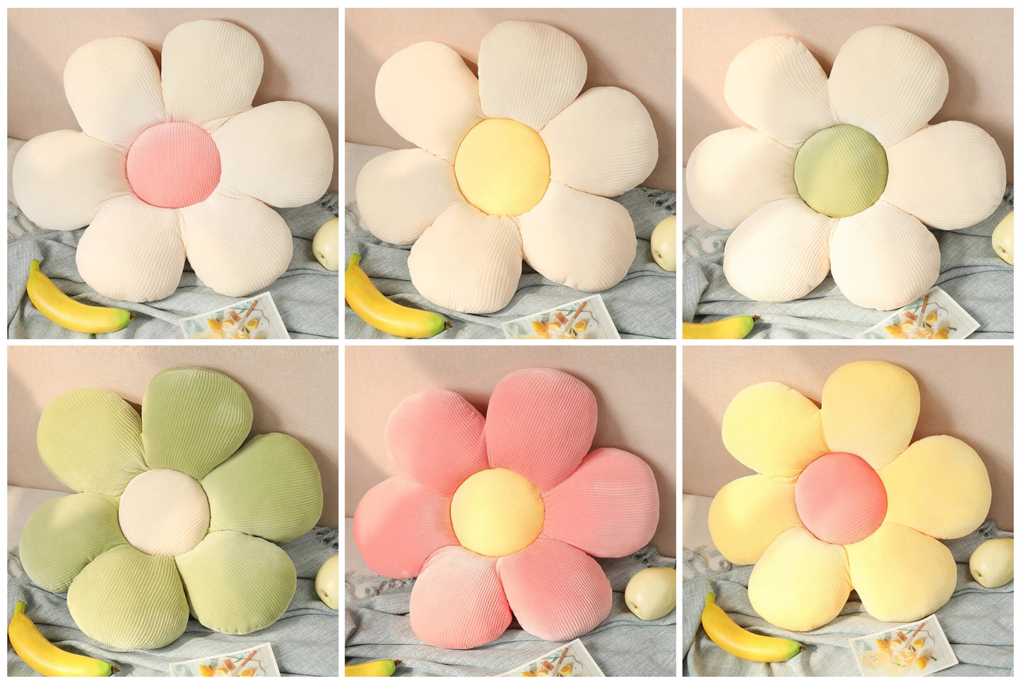 Anyhouz Plush Pillow White Green Flower Shape Stuffed Soft Pillow Seat Cushion Room Decor 30-35cm