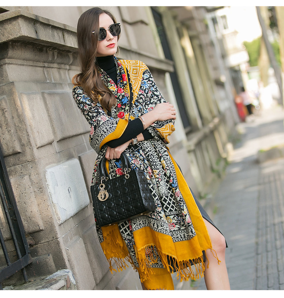 Anyyou 100% Pure Merino Wool Orange Bead And Reel Stylish Poncho For Women