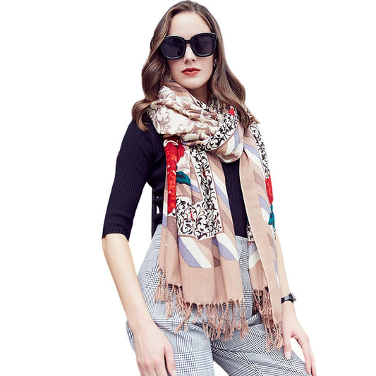Anyyou 100% Pure Merino Wool Multicolor Strips Pattern Scarf For Women