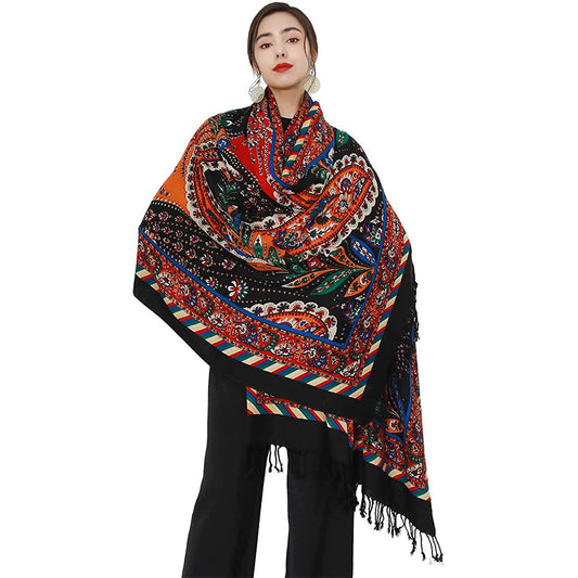 Anyyou 100% Merino Wool Multi-color Black Burgundy Silk Satin Scarf for Women