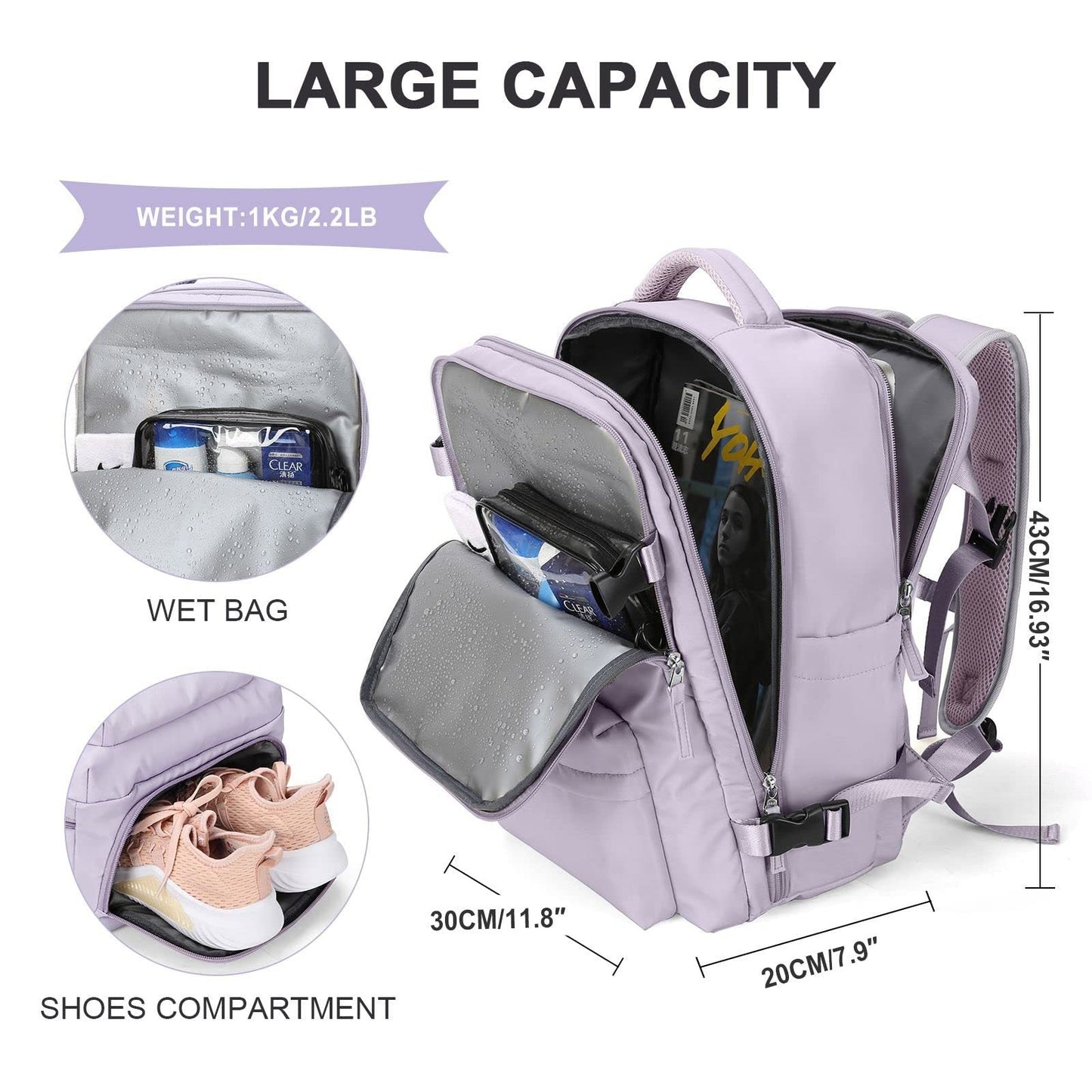 Anypack Backpack Pink Bag Large Capacity USB Charging School Luggage